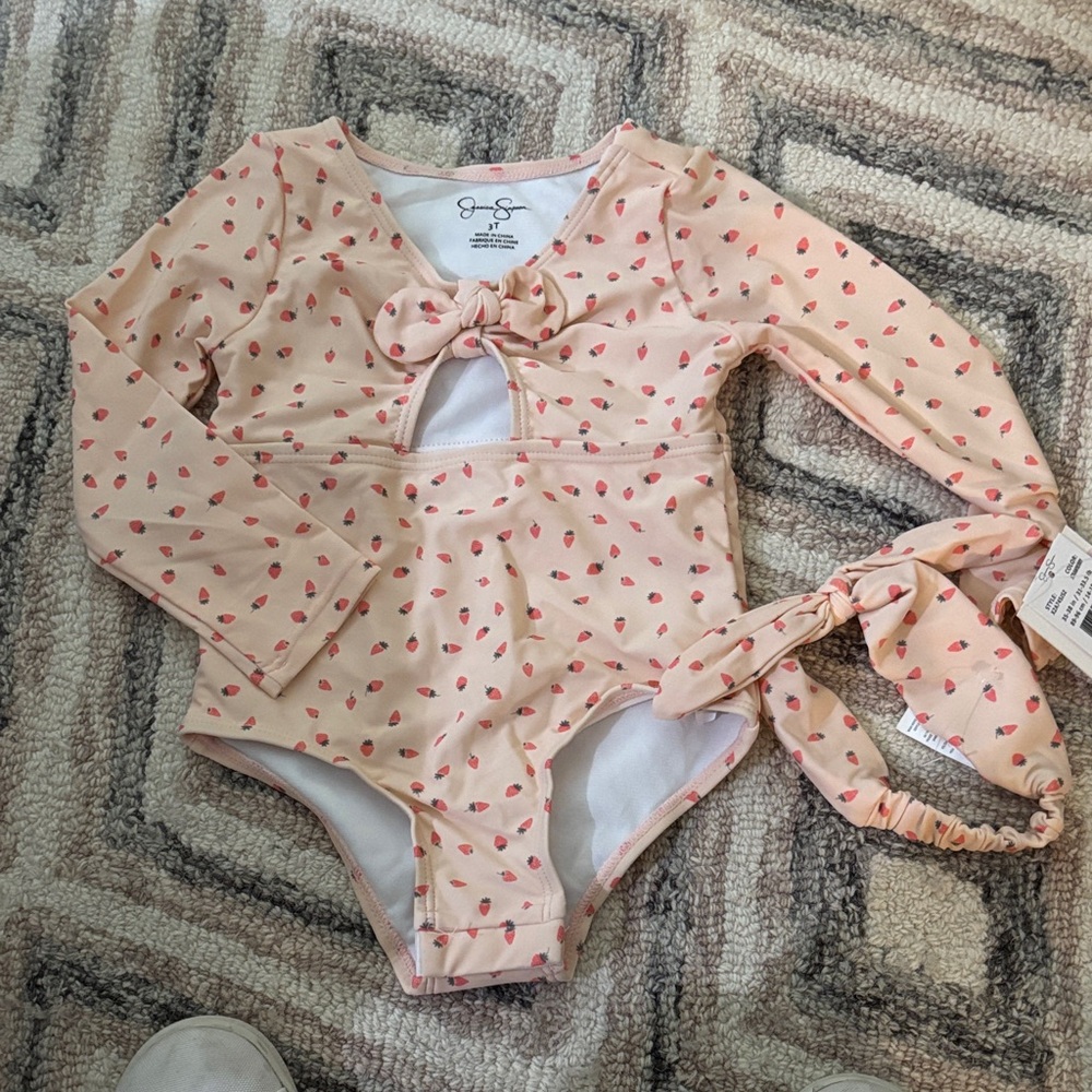 Jessica Simpson Pink Patterned Kids Bodysuit with Bow